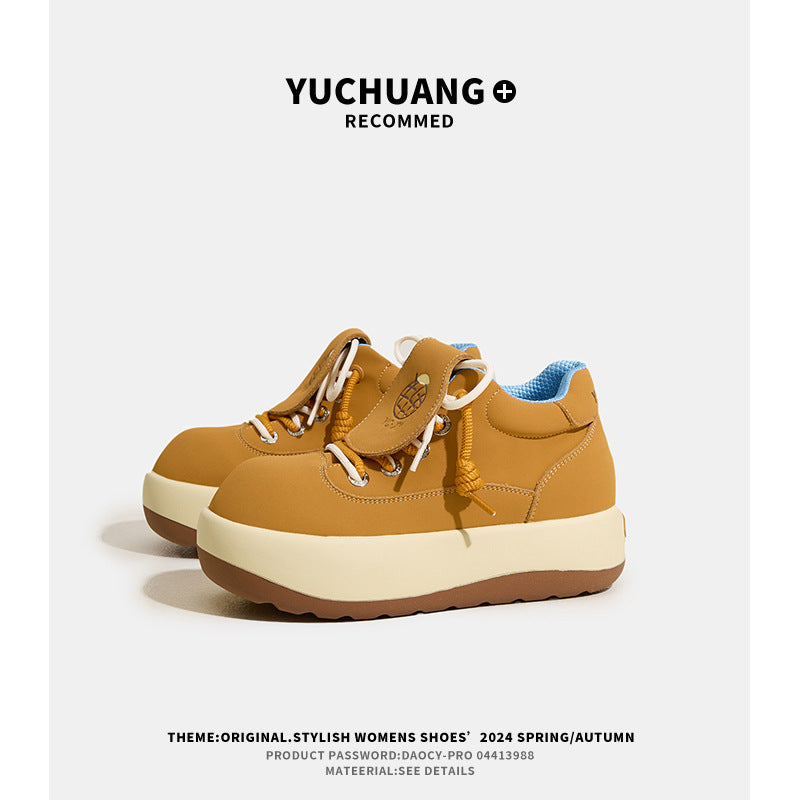 Women's Toe Martin Thick Bottom Heighten Retro Platform Casual Shoes