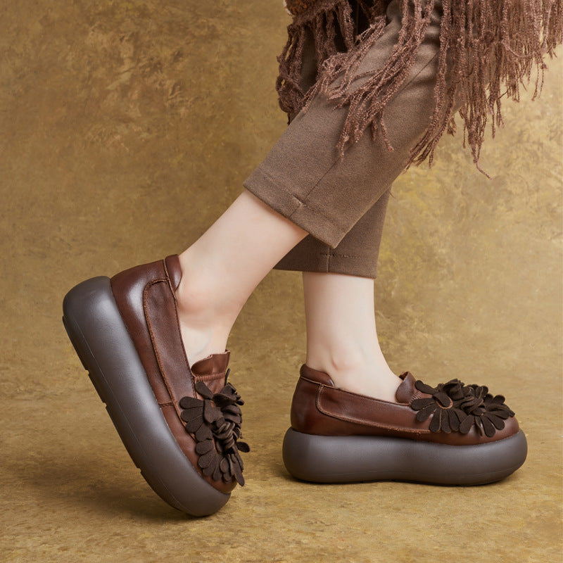 Women's Round Toe Vintage Handmade Flower Slip-on Platform Women's Casual Shoes