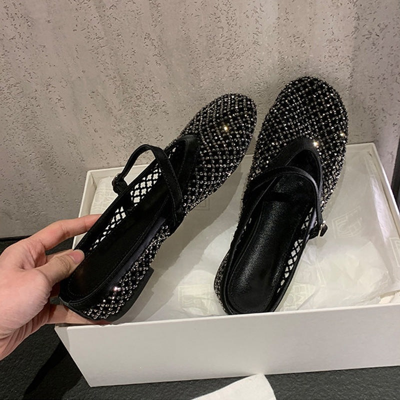 Women's Style Starry Sky Ballet Rhinestone Mesh Flat Bottom Sandals