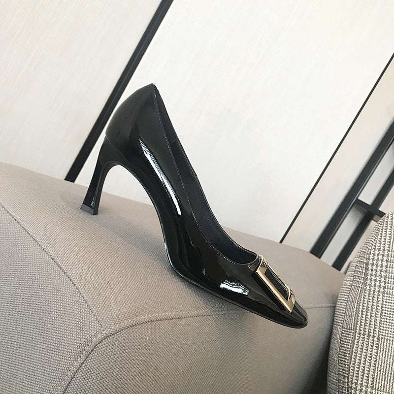 Women's Toe High Patent Elephant Gray Horn Heels