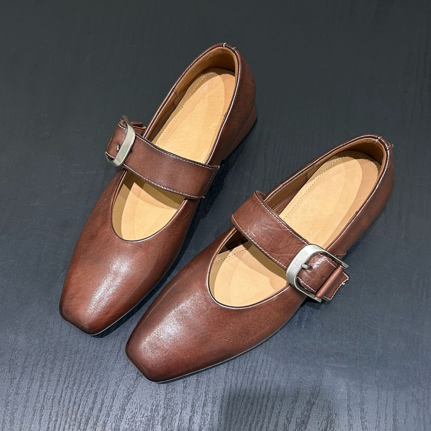 Horse French Style Mary Jane Spring Square Toe Vintage Leather Shoes