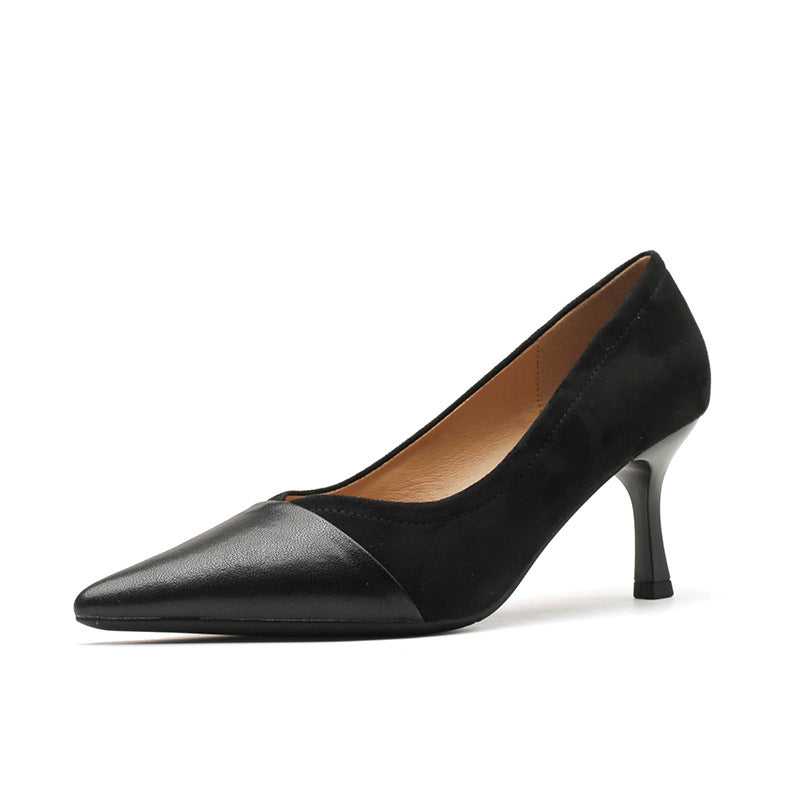 Women's Retro Maroon V Cut Stitching High Stiletto Pointed Temperament Elegant Women's Fashion Shoes