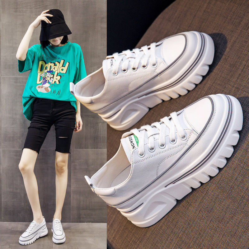 Women's White Spring Height Increasing Insole Genuine Sports Muffin Women's Shoes