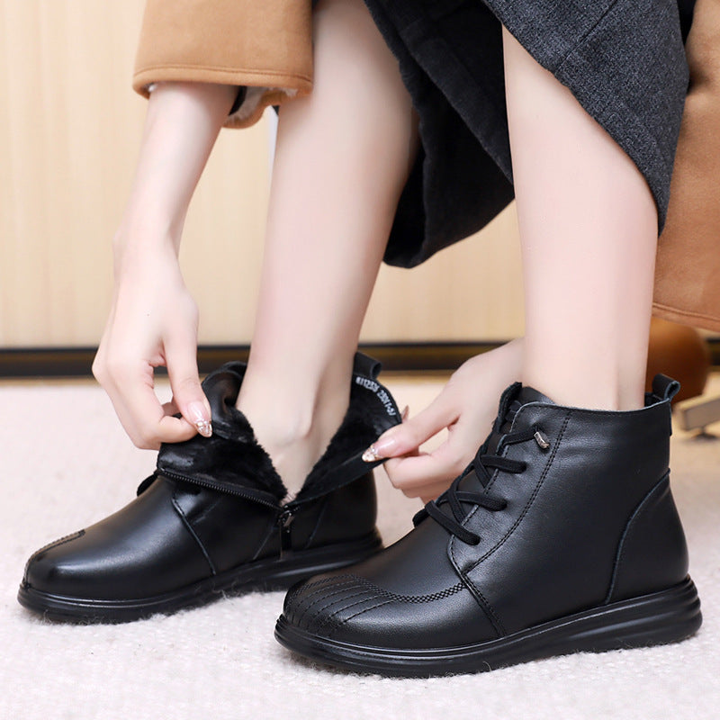 Women's Winter First Layer Cowhide Veet Comfortable Women's Cotton Shoes