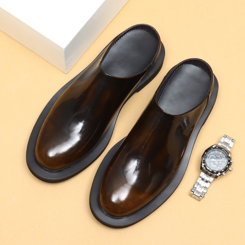 Men's Half Summer Thick Bottom Genuine Glossy Sandals