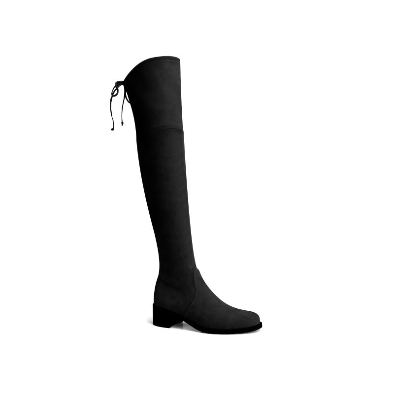 Women's Fleece-lined Tall Knight Chunky Stretch Over Women's Leather Boots