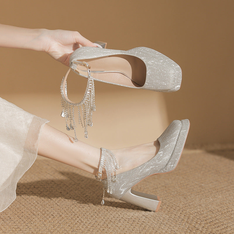 Dress Two-way High Square Toe Low-cut Waterproof Platform Women's Fashion Shoes