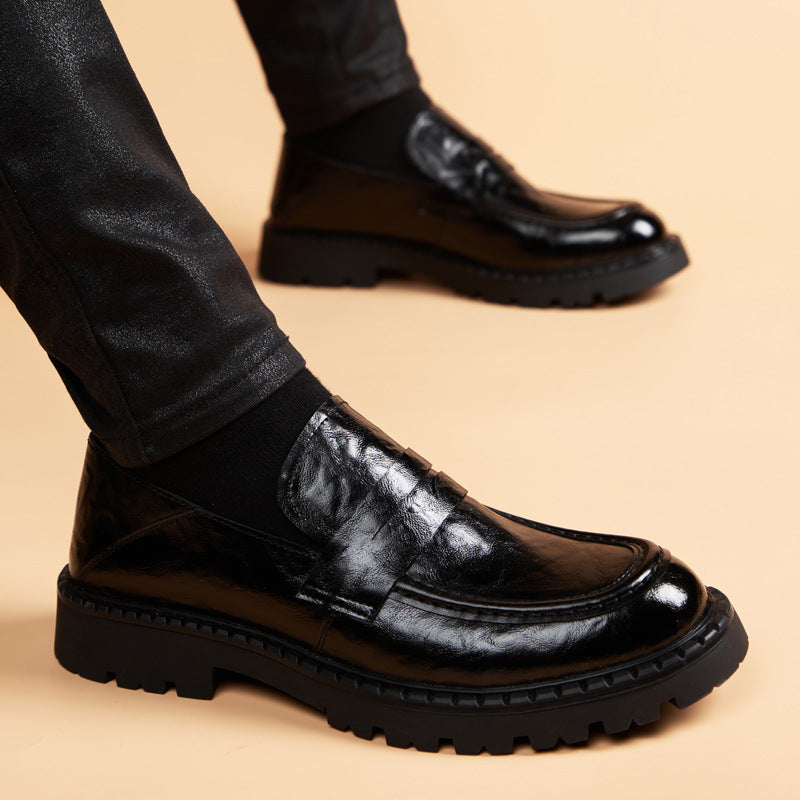 Men's On British Slip-on Soft Surface Height Increasing Insole Bottom Genuine Men's Shoes