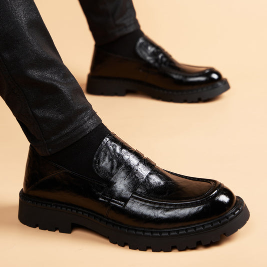 Men's On British Slip-on Soft Surface Height Increasing Insole Bottom Genuine Men's Shoes