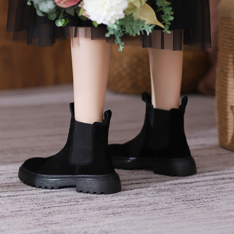 Women's Price Ding British Style Frosted Mid Flat Short Pedal Boots