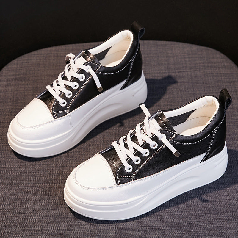 Women's White Muffin Height Increasing Insole Mesh Sneakers