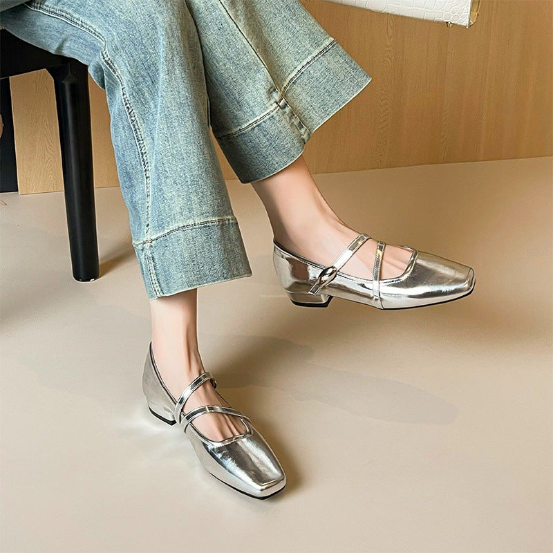 Women's Summer Chunky Shallow Mouth French Style Beautiful Not Tired Feet Heels