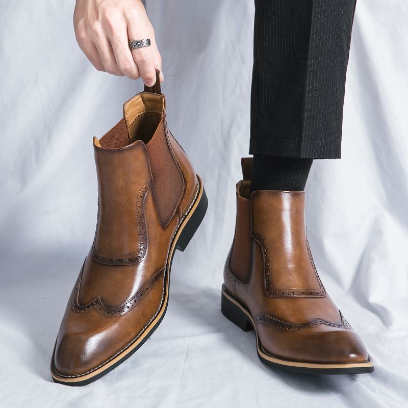 Men's Chelsea Retro Martin Height Increasing Leisure British Style Middle Men's Business Leather Shoes