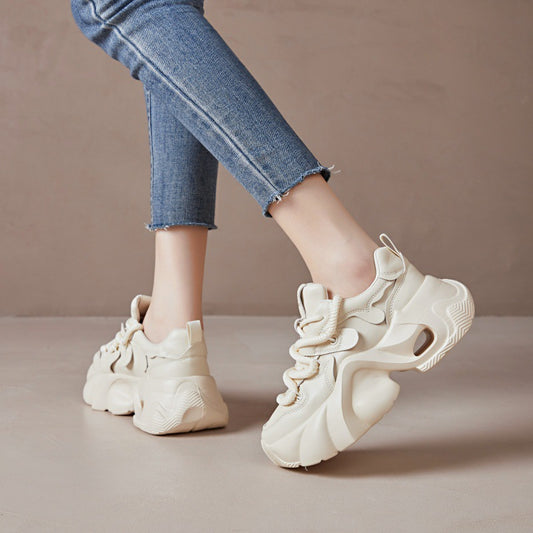 Women's Dad Spring White Versatile Platform Sports Sneakers