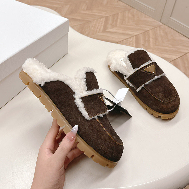 Buckle Bread Toe Cap Semi Outer Wear Warm Slippers
