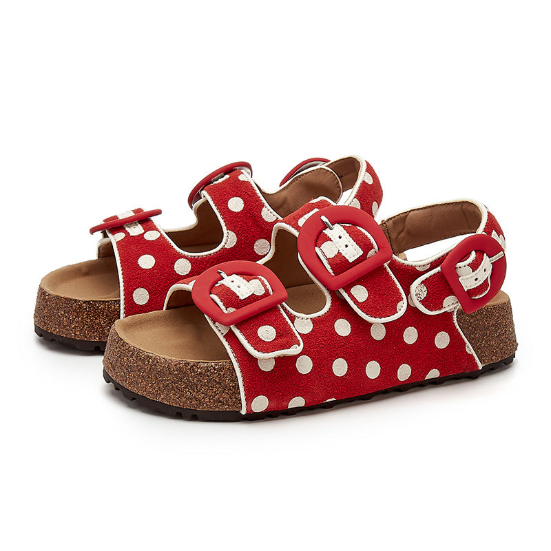 Women's Color Round Toe Buckle Thick Bottom Breathable Polka Dot Beach Men's Shoes