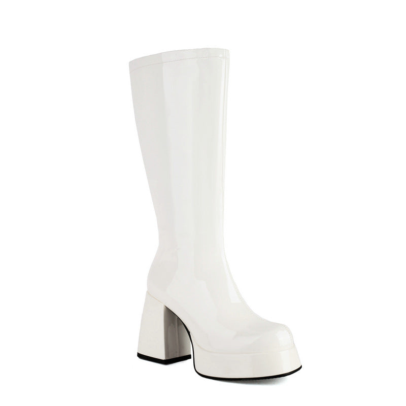 Women's Toe Platform Thick Super High Side Zipper Leg Knight Top Boots