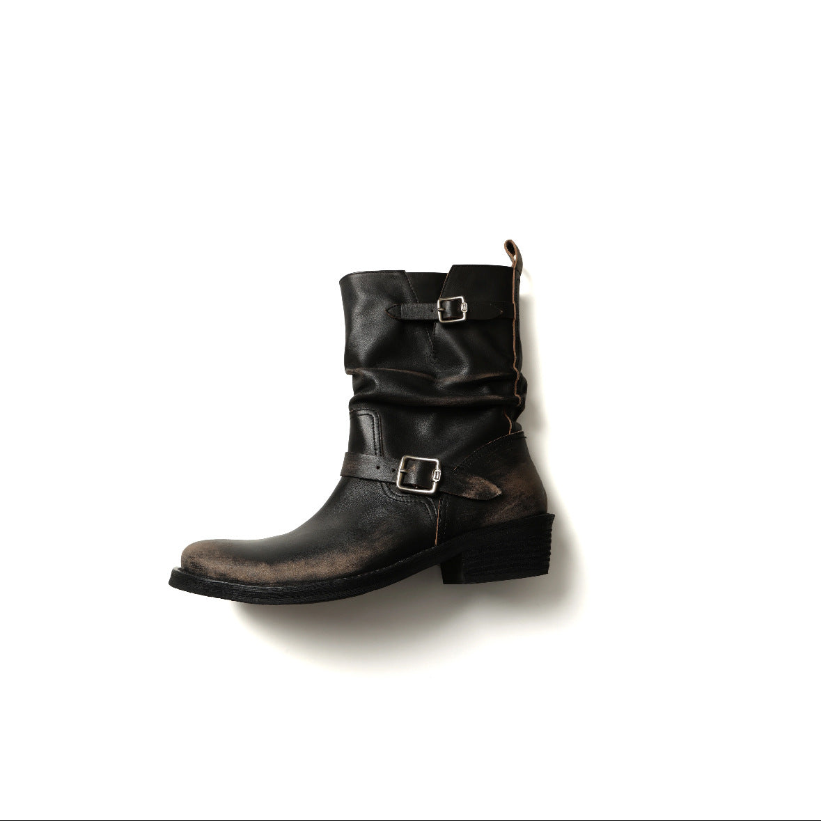 Women's Distressed Fashion Brushed Chunky Platform Knight Belt Boots