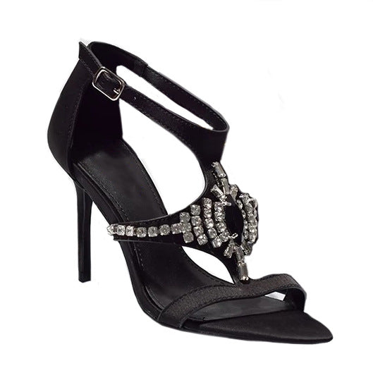 Women's Rhinestone Chain Roman Open Toe Stiletto Sandals