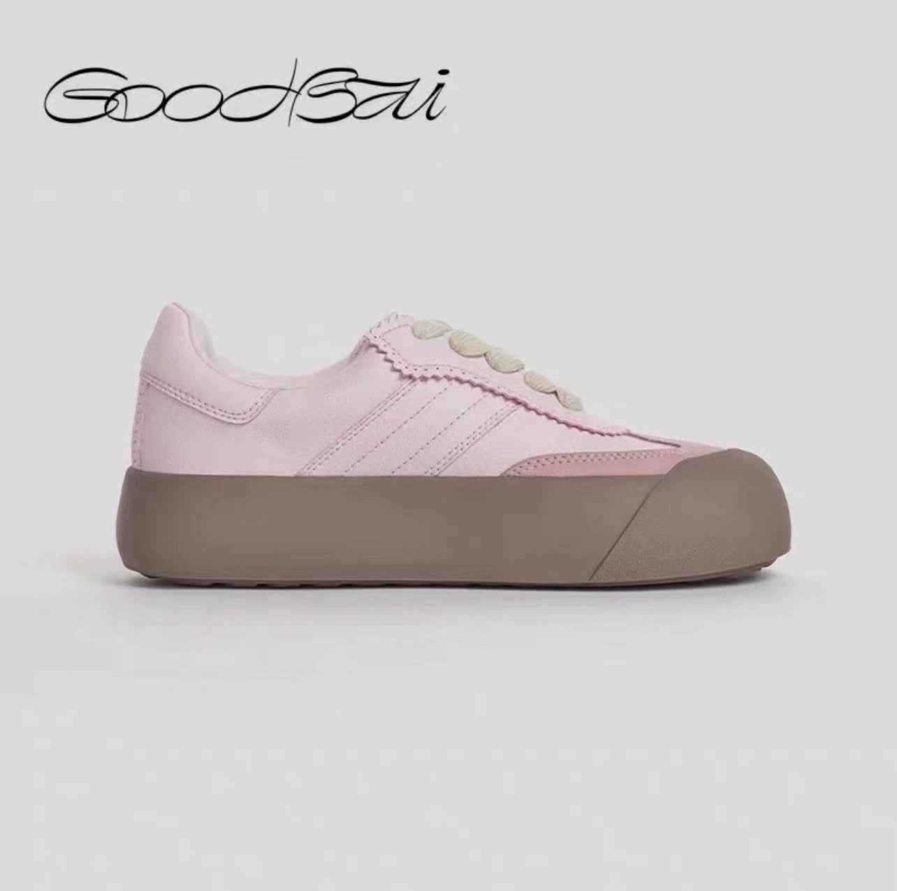 Women's Puffy White Pink German Training Platform Women's Casual Shoes