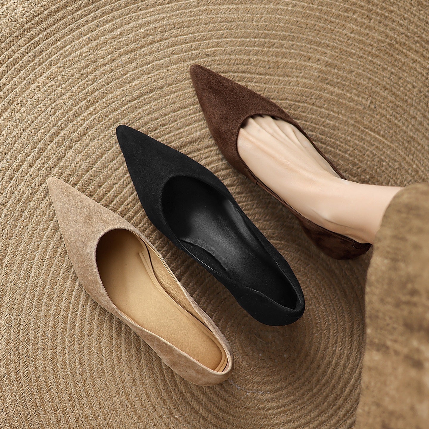 Women's Professional Commute Pointed Toe Pumps Sheep Split Cowhide Inner Height Leather Shoes