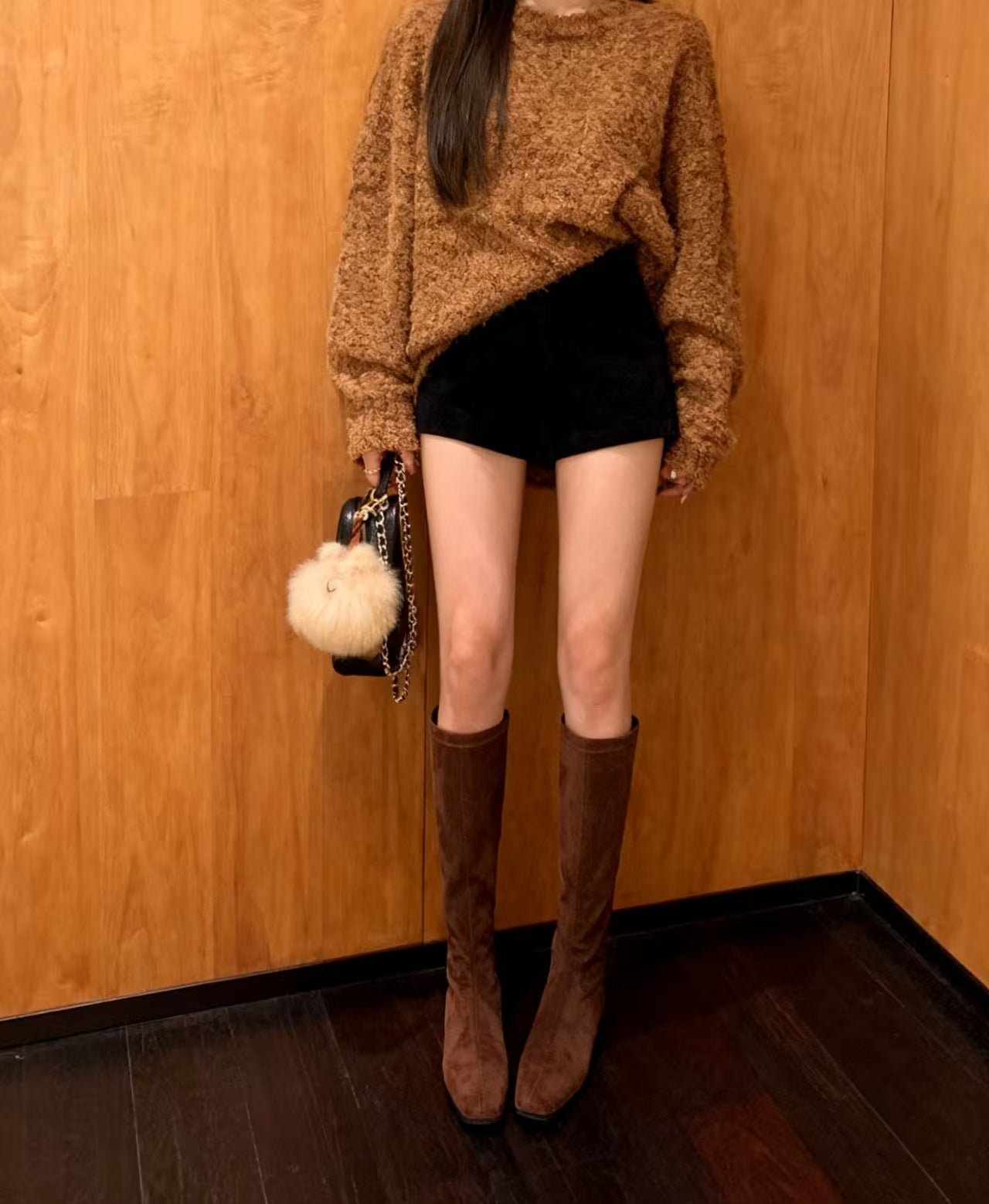 Women's Height Increasing Insole Suede High Slimming Tall Stretch Retro Women's Leather Boots