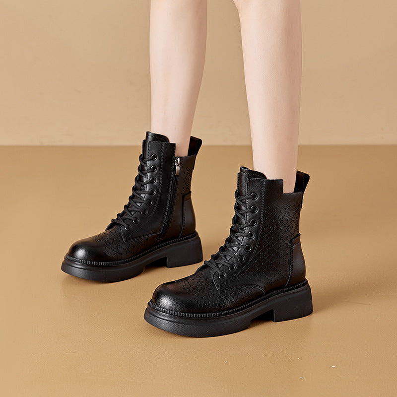 Women's Spring Small Size Hollow Martin Platform Height Increasing Insole Men's Shoes