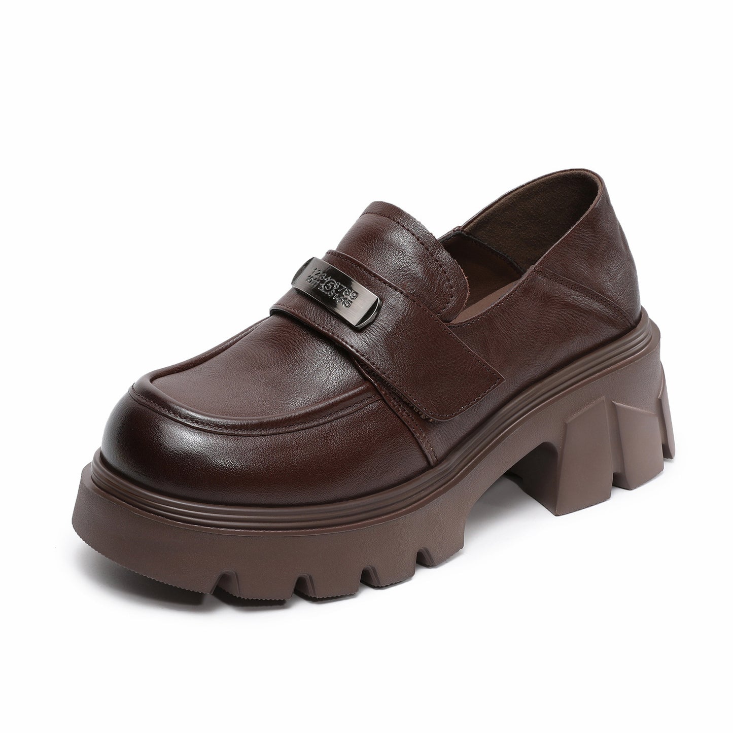 Women's Platform Autumn Light Luxury Cowhide Small Versatile Metal Loafers