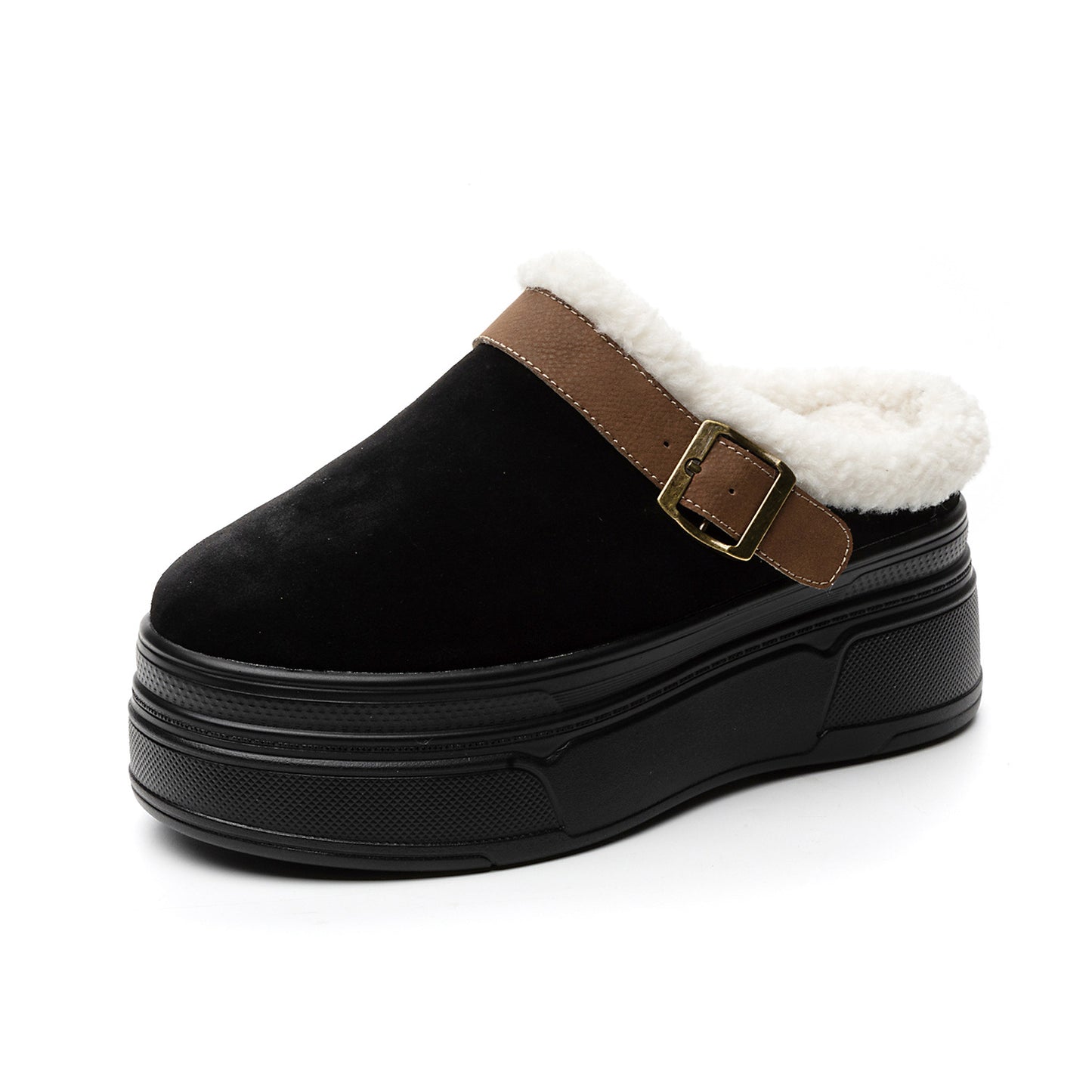 Women's Thick Bottom Increased Closed Toe Warm Fur Slippers