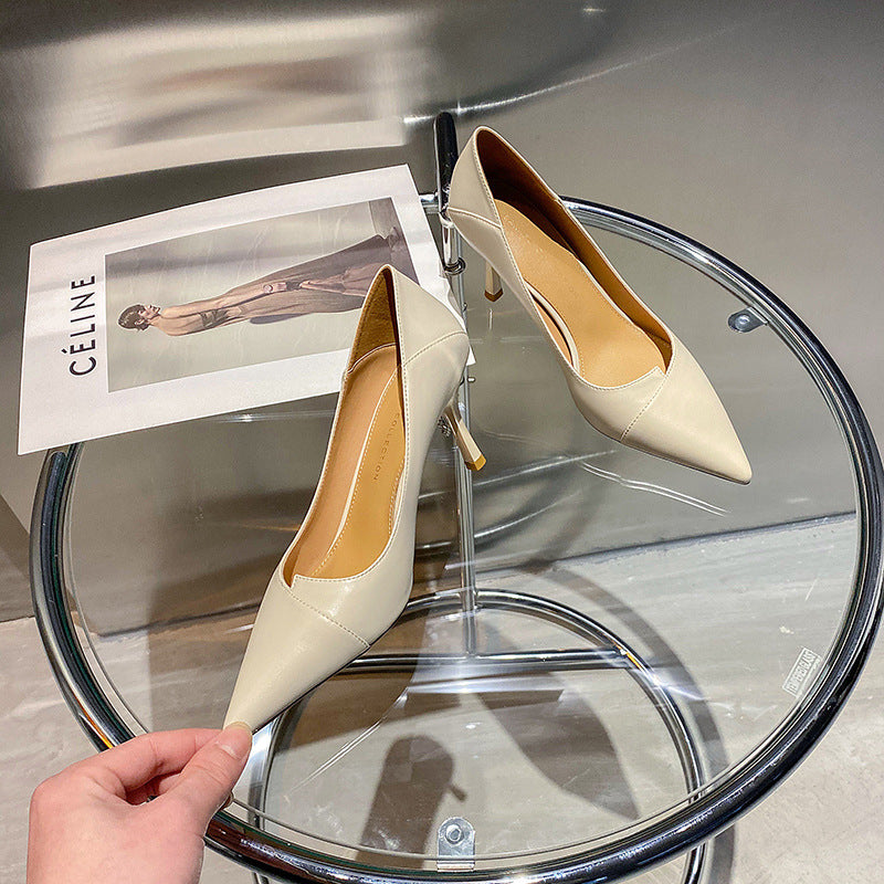 Women's High Stiletto Spring Versatile Pointed Black Commuter Women's Shoes