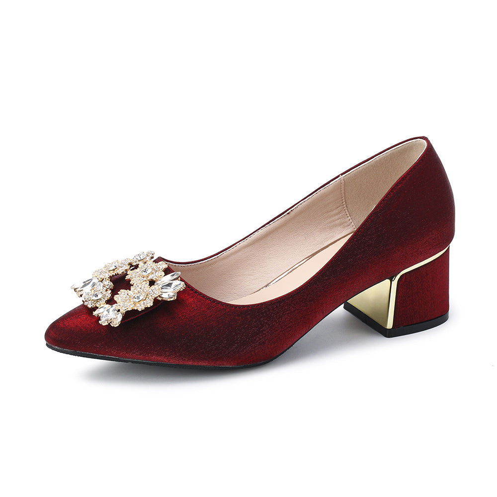 Chunky High Large Size Plus Sizes Wedding Banquet Pumps Rhinestone Women's Fashion Shoes
