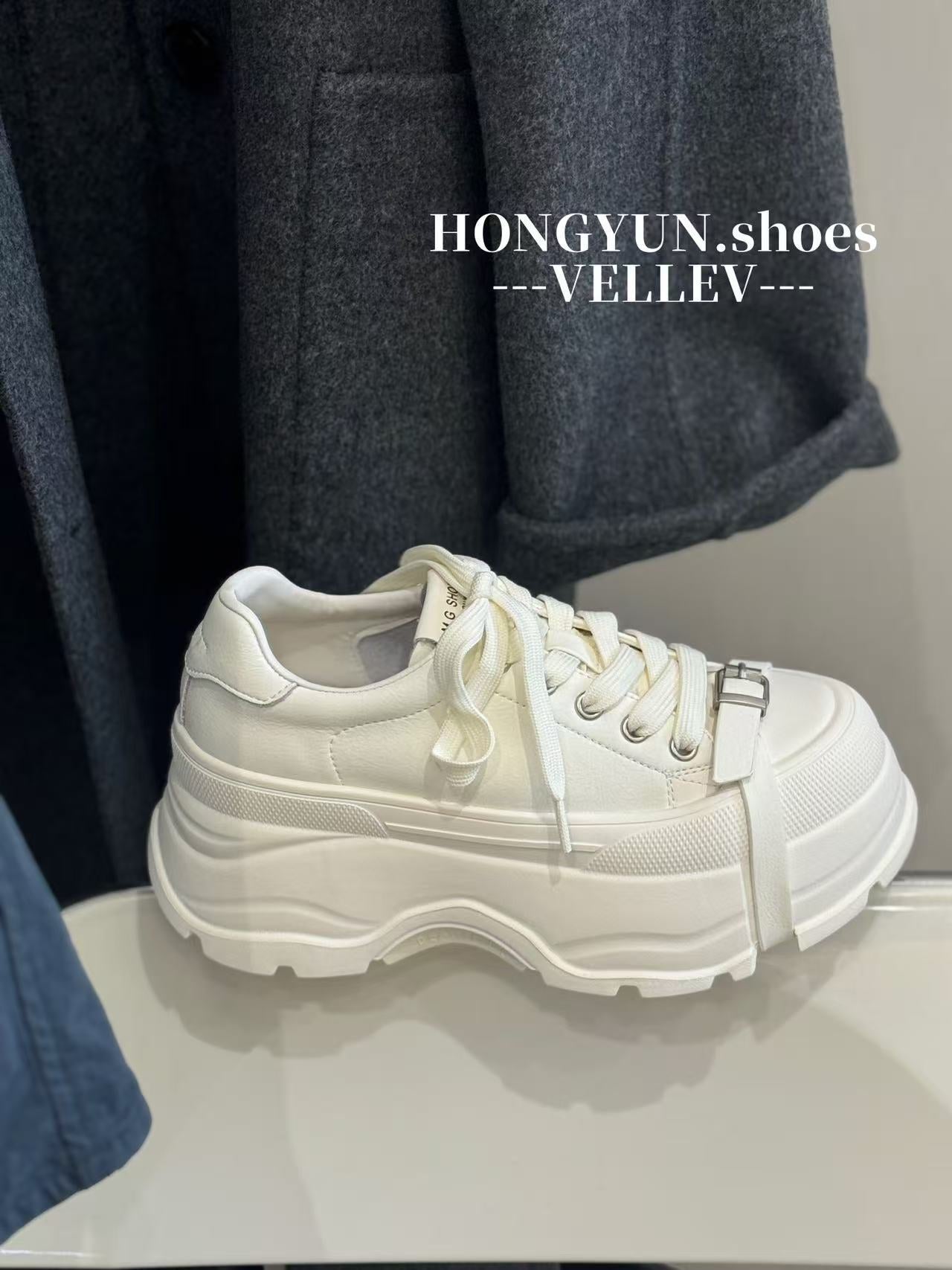 Women's Red Rhyme Korean Style Muffin Bottom Elevator Wild White Women's Casual Shoes
