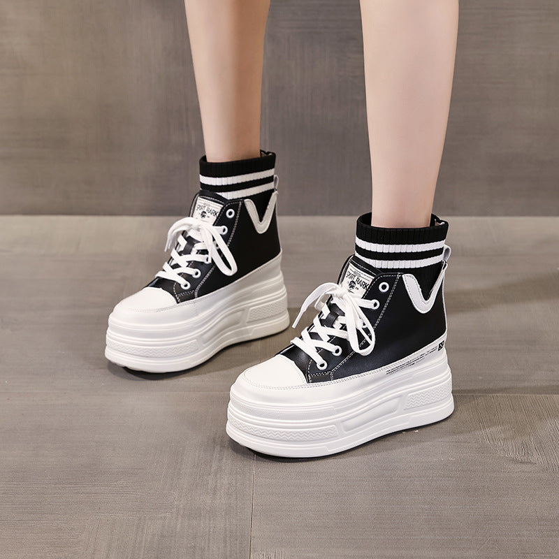 Women's Hidden White Platform Korean Short Sock Muffin Women's Cotton Shoes