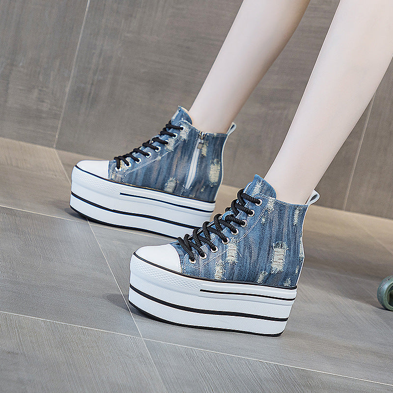 Women's Make Old Ripped Denim Platform Super Casual Shoes