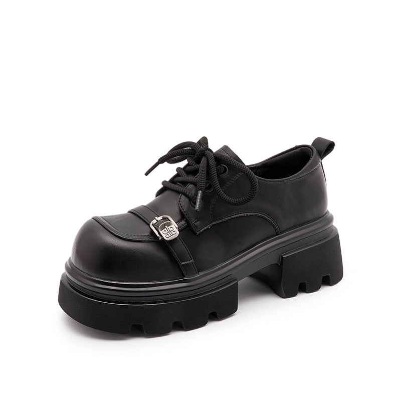 Thick Sole Increased With British Style Belt Buckle Round Toe Loafers
