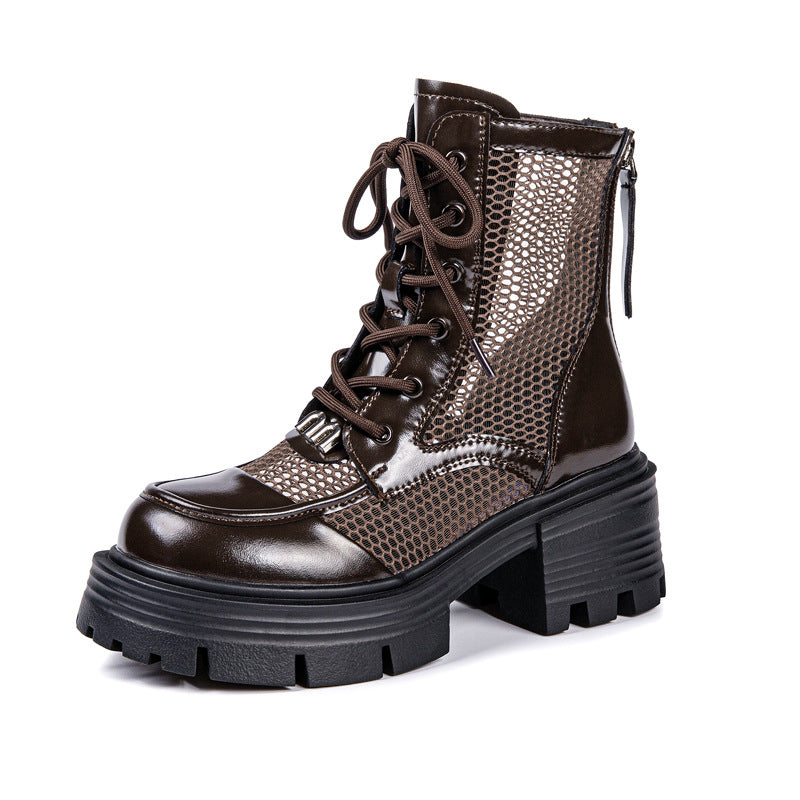 Women's Mesh Martin Thick Bottom Elevator Wild Women's Leather Boots