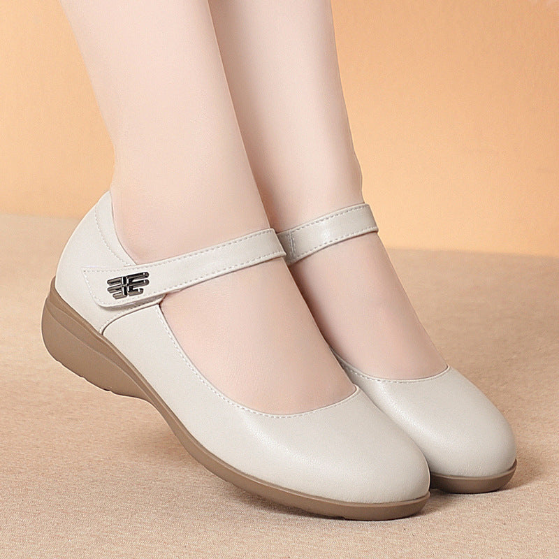 Women's Pumps Soft Bottom Nurse Flat Surface Large Leather Shoes