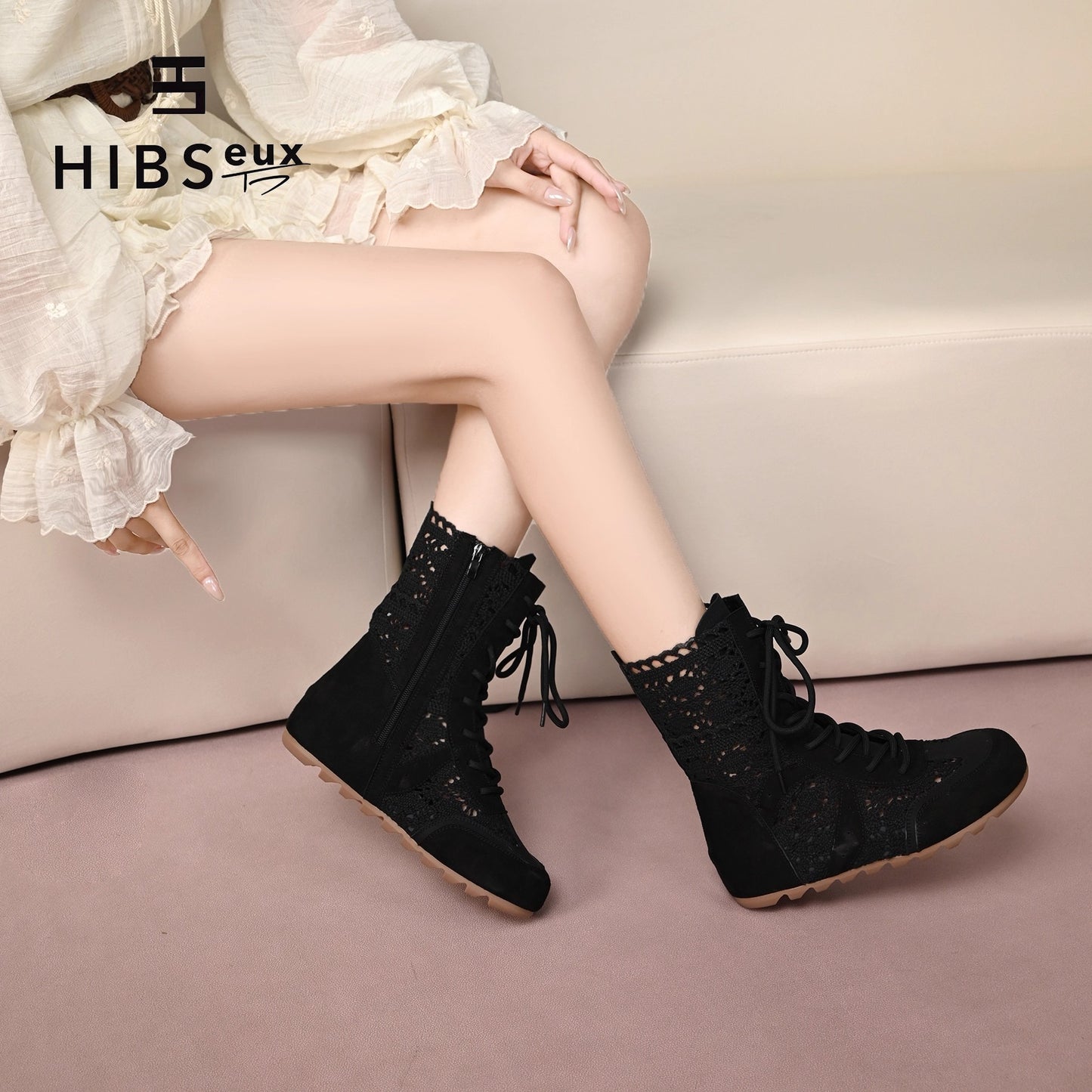 Women's Bottom German Training Hollow Out Breathable Women's Leather Boots
