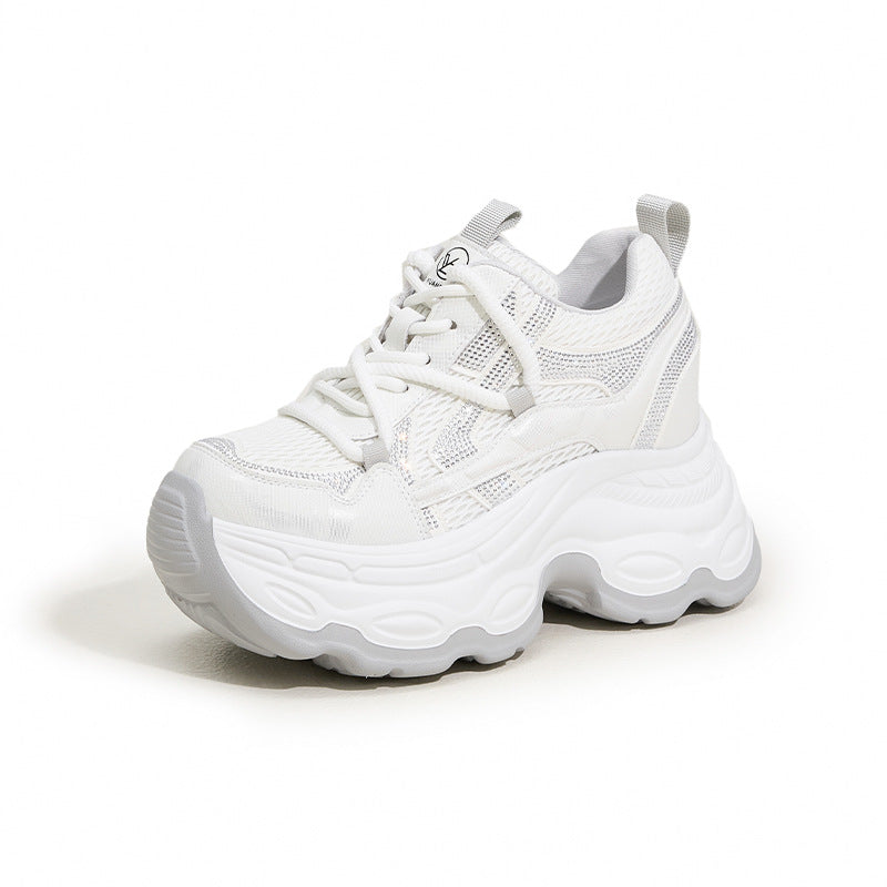 Women's Dad Spring Rhinestone Platform Lightweight Height Increasing Women's Sports Shoes