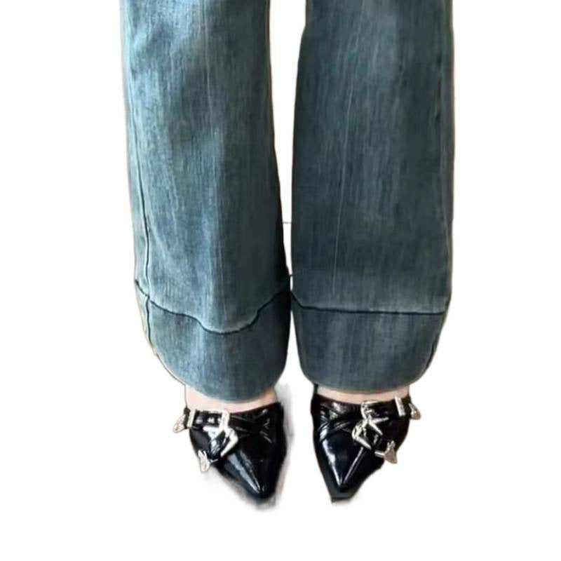 Women's Belt Buckle Punk Style Mary Jane Thick Flat Sandals