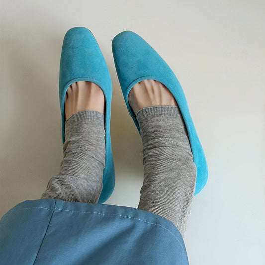 Sky Blue Beauty Retro Round Head Slip-on Flat Pumps Not Women's Fashion Shoes