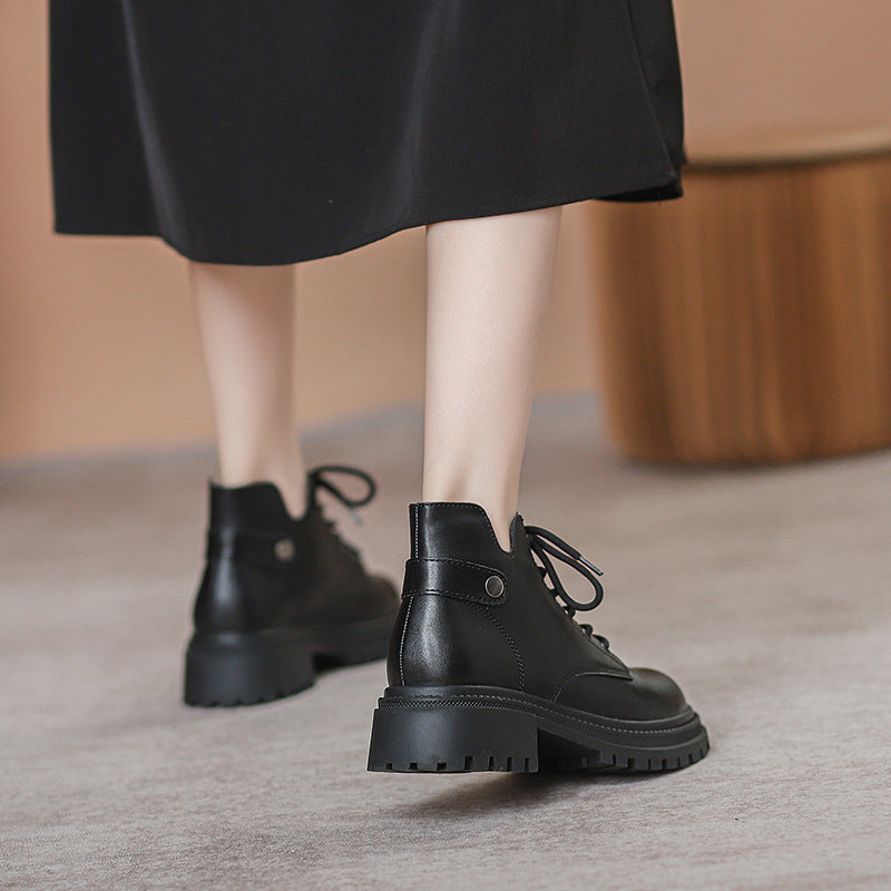 Female Round Head British Style Handsome Ankle Boots