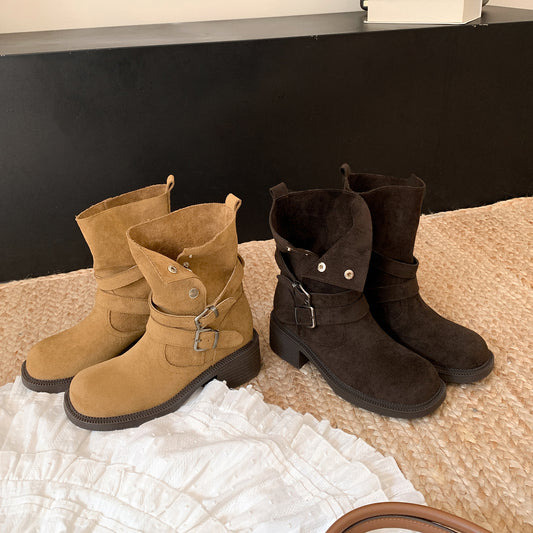 Women's Style Thick Bottom Increased Autumn Ankle Belt Women's Leather Boots