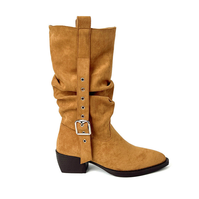 Women's Pointed Khaki Pile Style Waste Soil Wind Boots