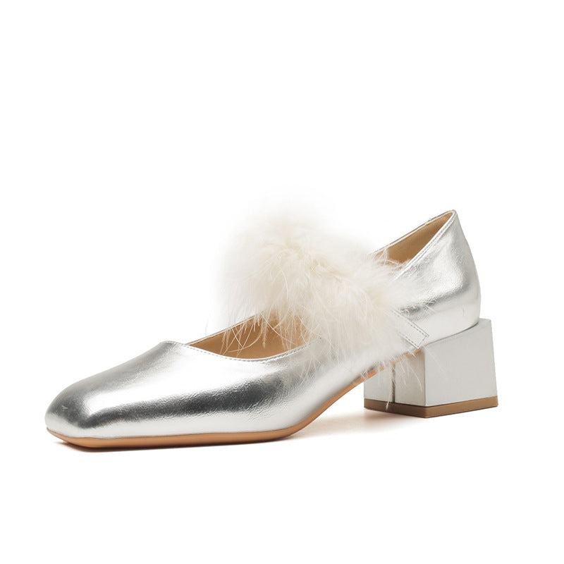 Sier High Female Square Toe Mary Jane Chunky Heels