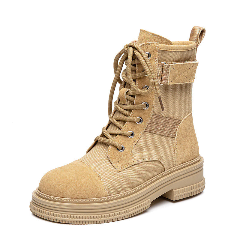 Women's Summer Thin Breathable Lace Up Round Toe Side Women's Leather Boots