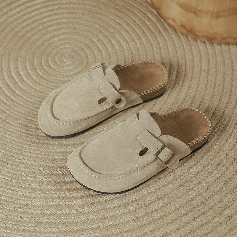 Women's Outer Wear Half Support Genuine Retro Big Head Ugly Cute Thick-soles Slippers