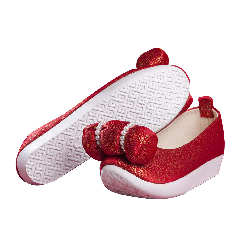 Children's Style Bow Elegant Pearl Cloud Head Casual Shoes