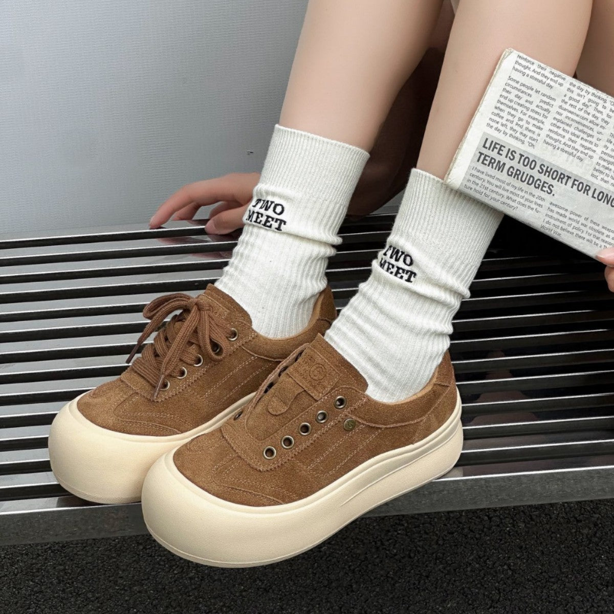 Women's Genuine Bread Platform Autumn Versatile Slip-on Ugly Cute Women's Shoes