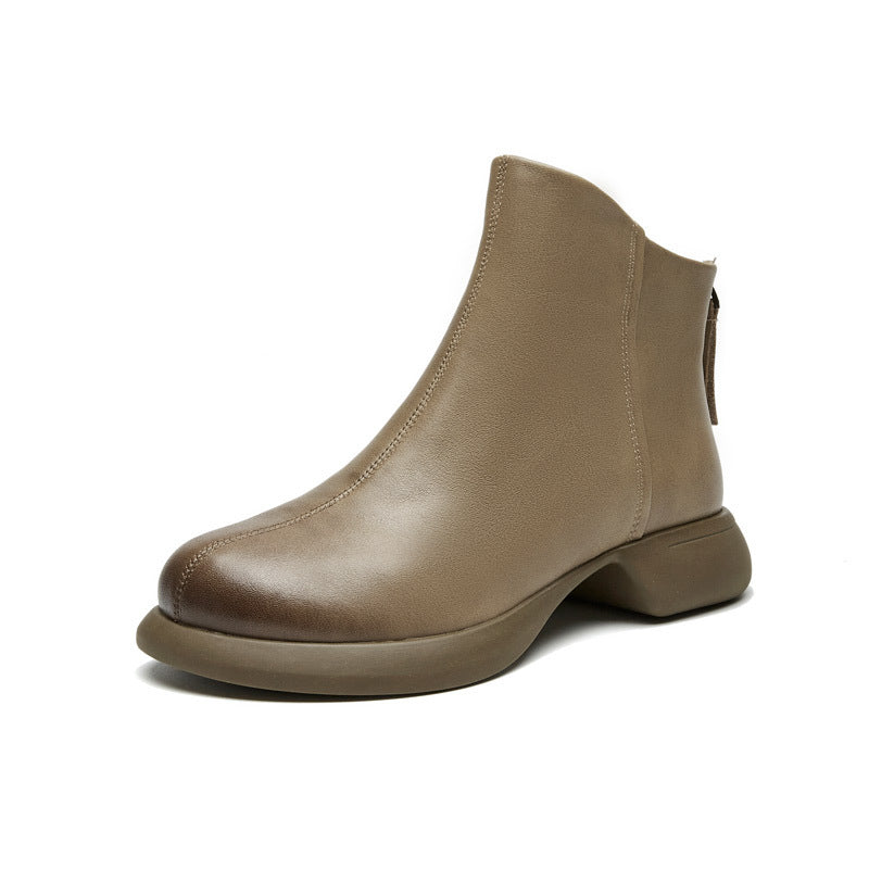 Women's First Layer Cowhide Round Toe Vintage Brushed Ankle Men's Shoes